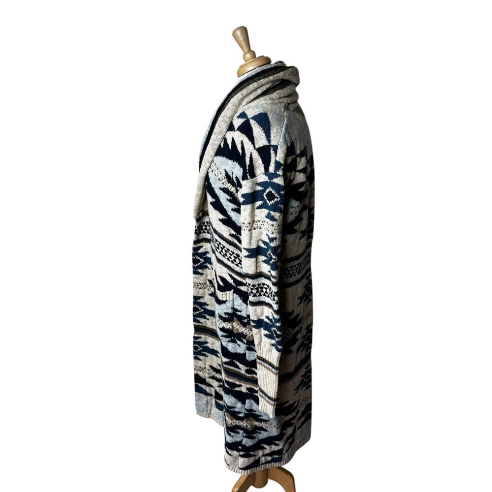 FAHERTY B. Yellowtail Paloma Aztec Longline Duster Cardigan BLUE SMALL NO BELT - Picture 5 of 10